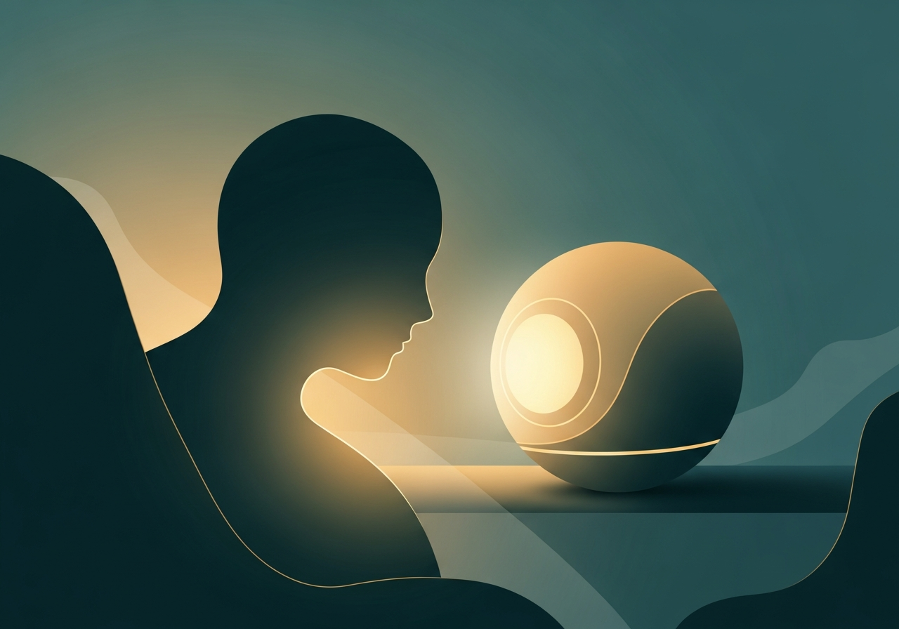 Illustration representing a warm, supportive conversation between a person and an AI wellness companion