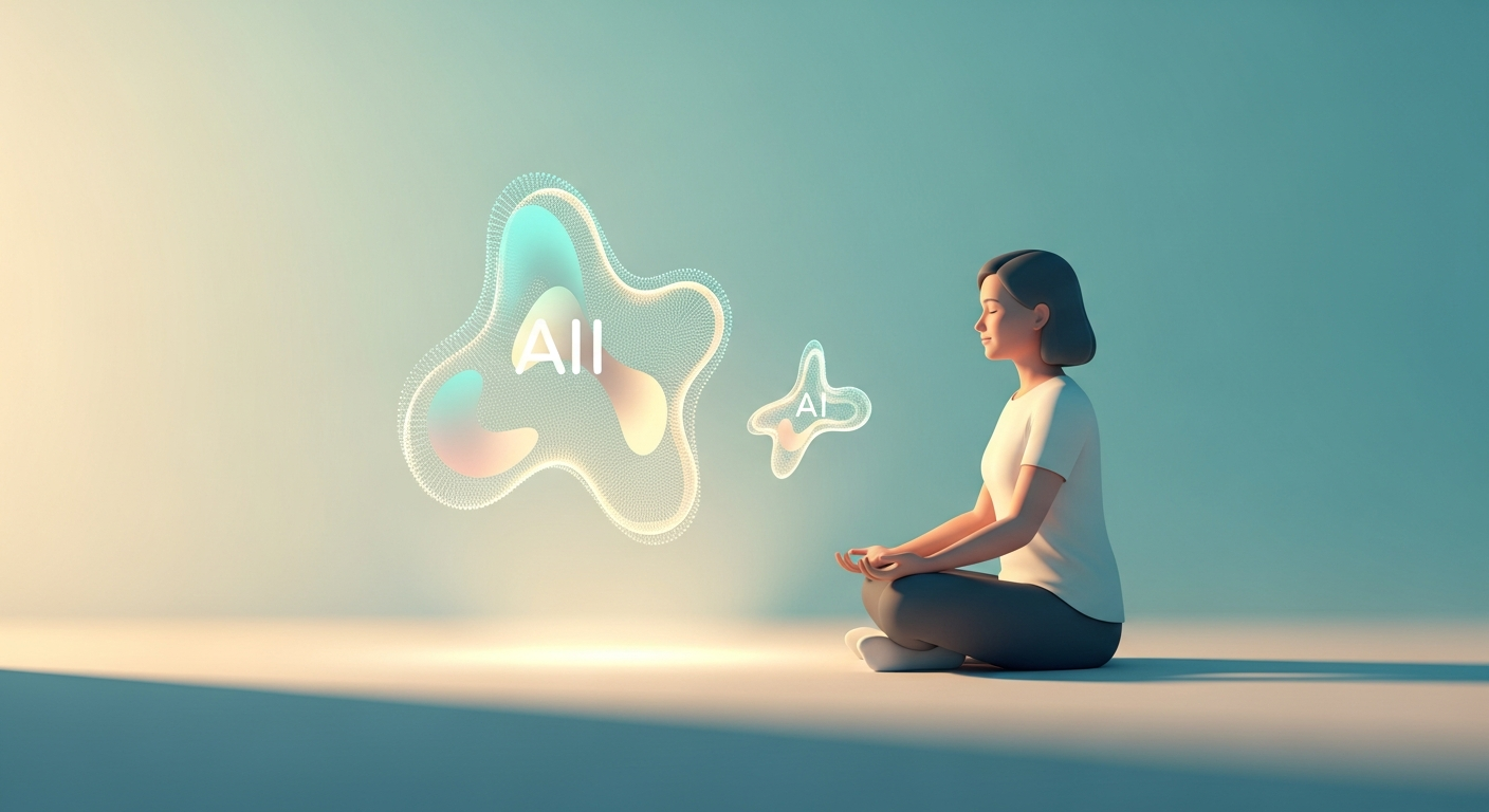 Illustration of a person supported by a calming AI emotional wellness interface