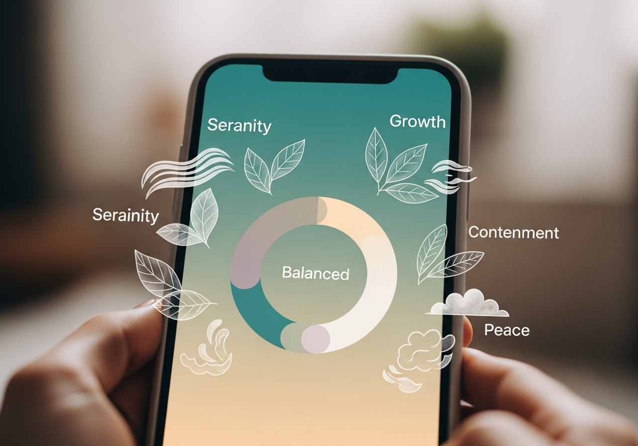 Illustration of a calming mood-tracking app interface used for emotional wellness
