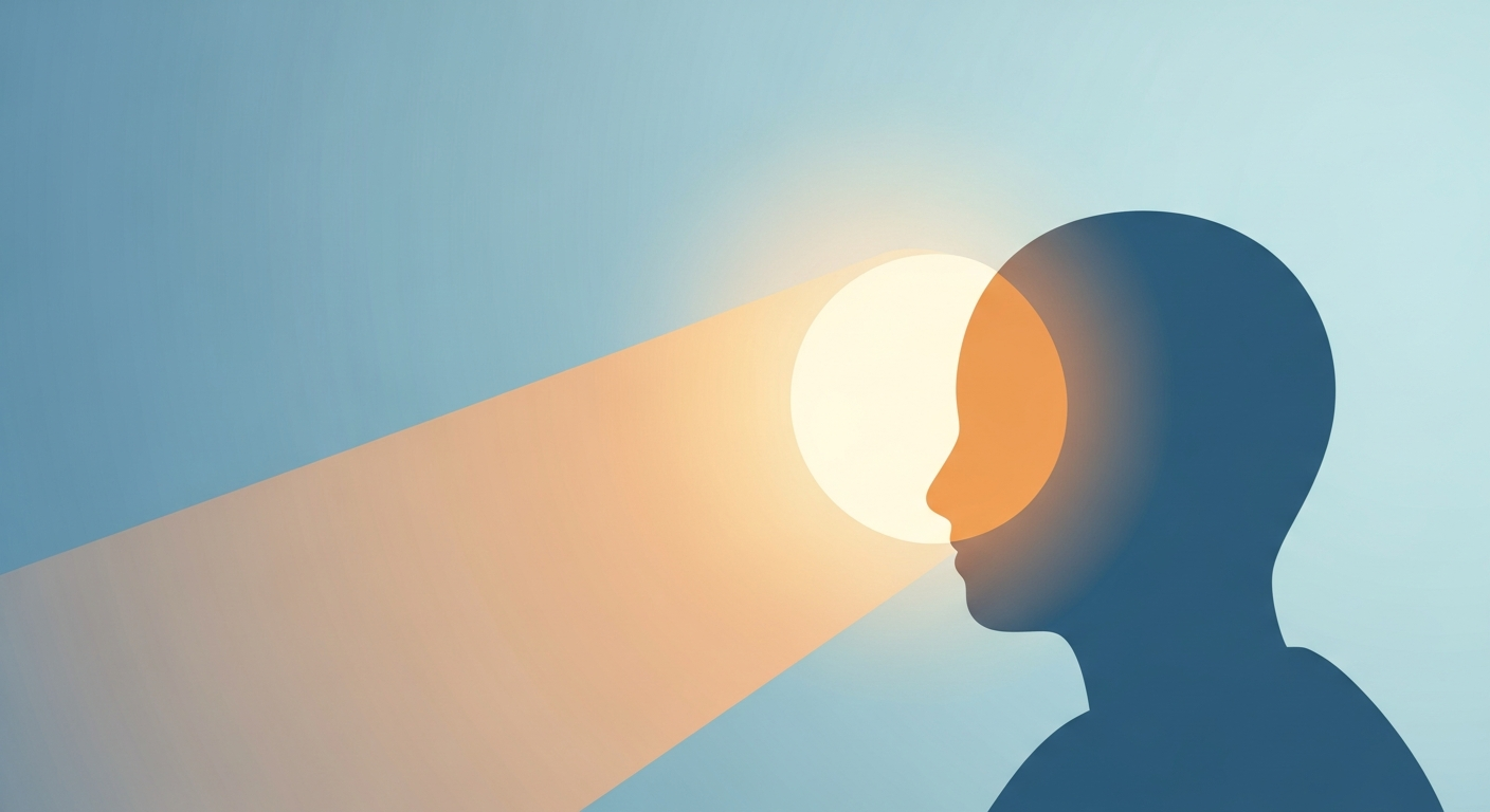 Abstract illustration of a gentle glowing presence representing quiet, attentive listening