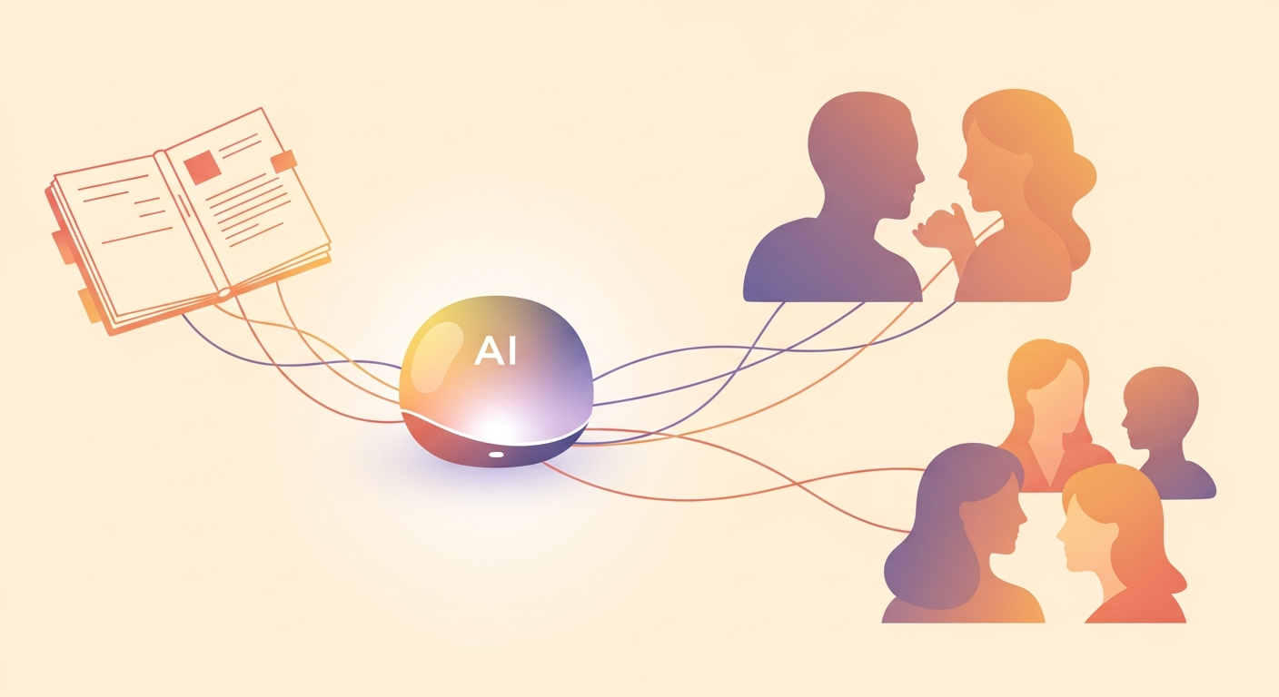 Abstract illustration of interwoven threads representing technology supporting human connection rather than replacing it
