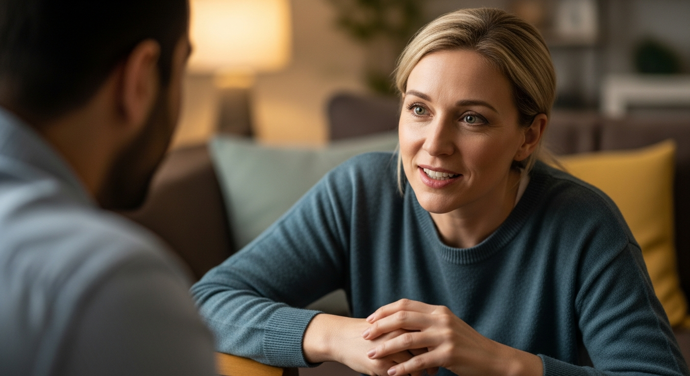 Empathy — two people in a genuine, attentive conversation
